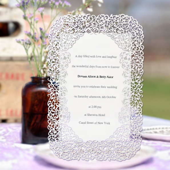 Hot selling party decoration laser cut menu wedding card invitation