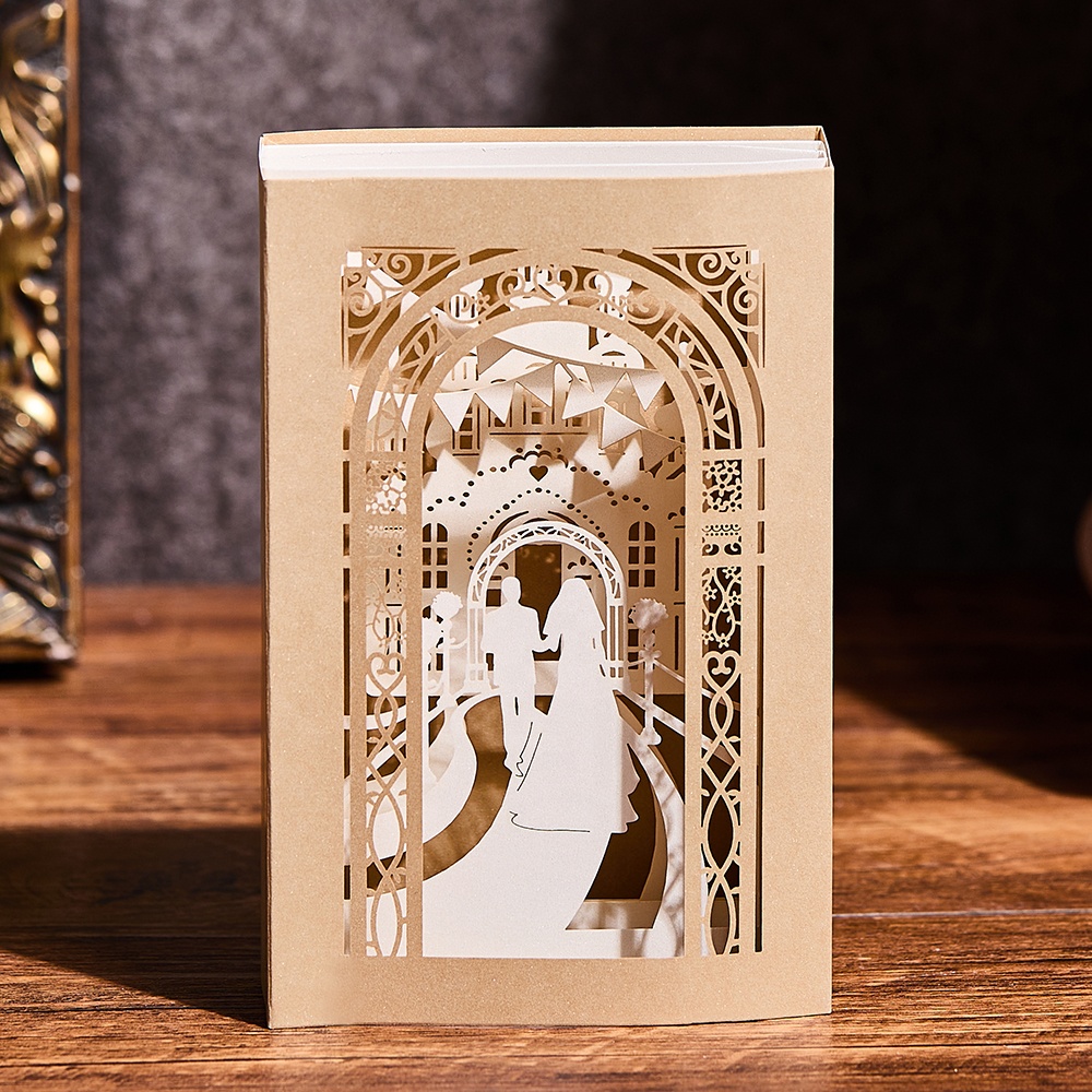 New Product Laser Cut 3D Wedding Pop Up Cards With Envelopes