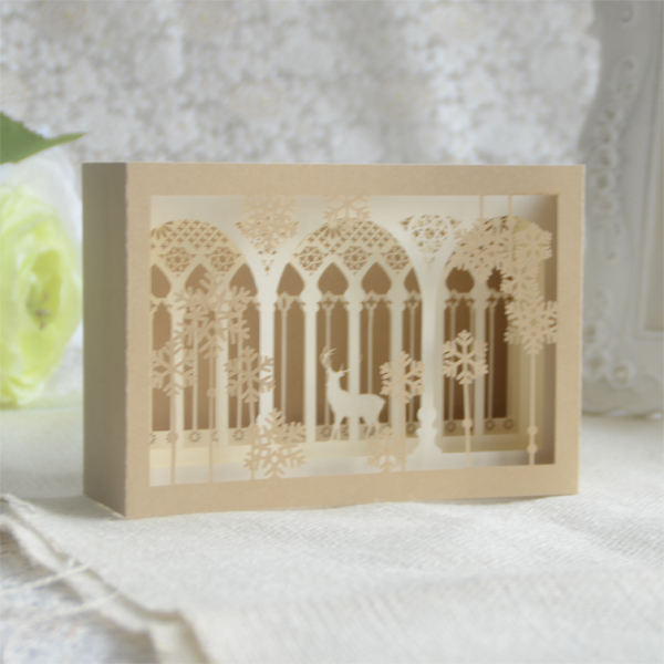 Personalised Laser Cut 3D Pop-up Christmas Greeting Card Reindeer Design for Winter Merry Christmas Holiday