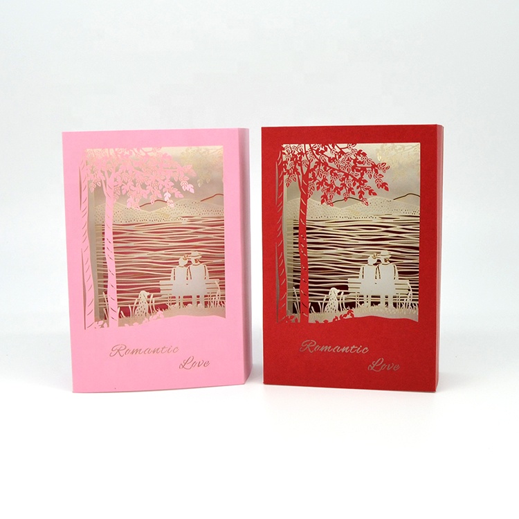 Custom laser cut couple valentine's day postcard/daily postcard handmade 3D pop up greeting cards