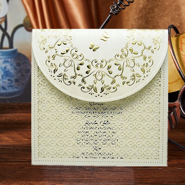 Laser Cut Invitations with Envelopes,Hollow Floral & Gold Foil Design Invitation Paper Card Blank Printable for Engagement Party