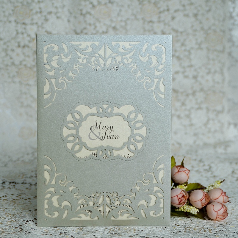 Latest Lace Vine Shape Wedding,Engagement,Bar Mitzvah Loving Pocket Invitation Card Set With Envelope&Can Customize Printing