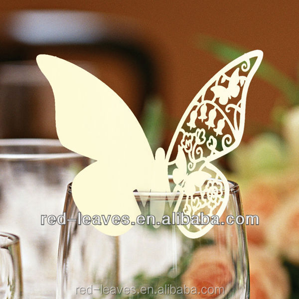 Table decoration laser cut elegant wedding wine glass place name card butterfly shape