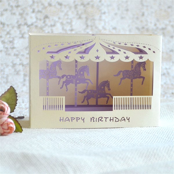 New Merry-go-round Design Pop Up Happy Birthday Greeting Card 3D Display Card with Envelopes