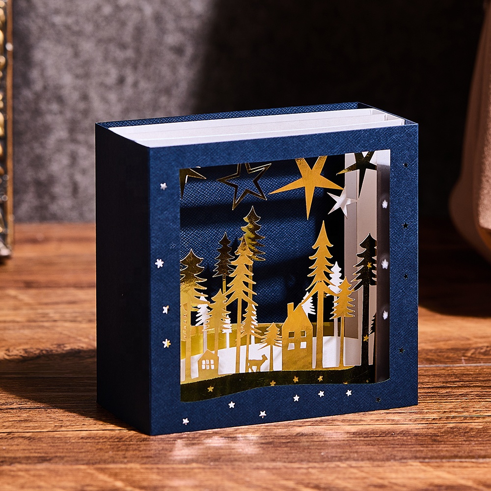 Laser Cut 3D Pop-up Greeting Card Village Theme, for Christmas, Holidays, New Year, Winter, Birthday, Thank You All Occasion