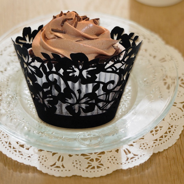 Red Leaves Pretty Floral Hollow out Cupcake Wrappers,Toppers Lace Liner Baking Cake Paper Cup Wraps for Wedding Birthday Party