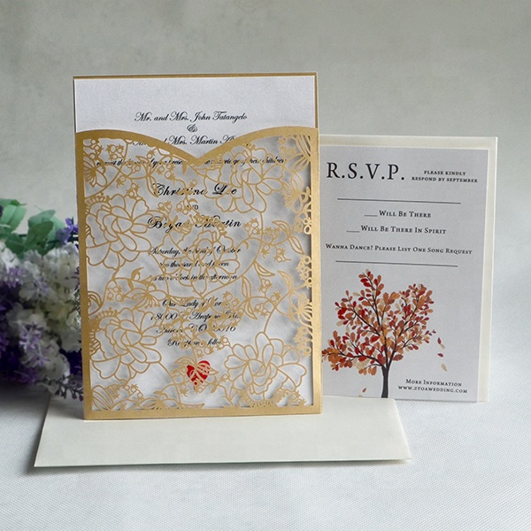 Pocket laser cut wedding invitation card with envelope