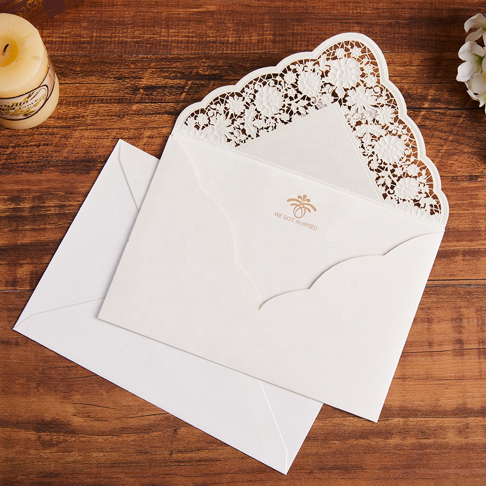 2 pocket folder gold foil and embossing laser cut invitations card with Envelopes for Wedding Bridal Baby Shower Engagement