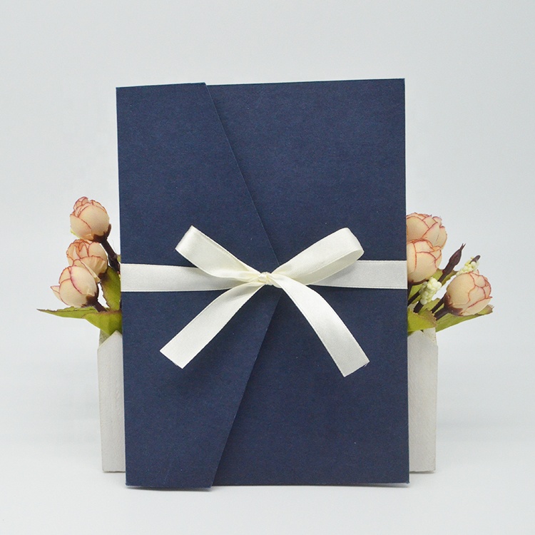 Wedding invitations elegant pocket laser cut custom greeting cards pearl paper blue folding wedding cards with envelopes