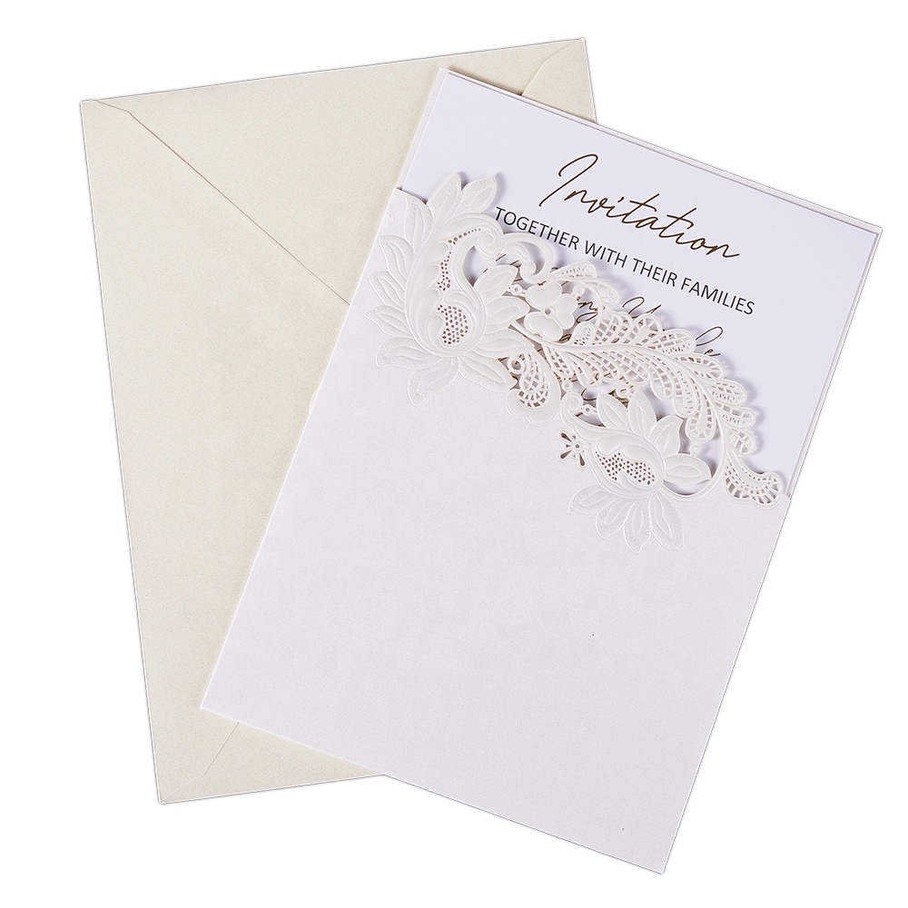 Wedding invitations personalized pocket foil embossing custom greeting cards pearl paper folding wedding cards with envelopes