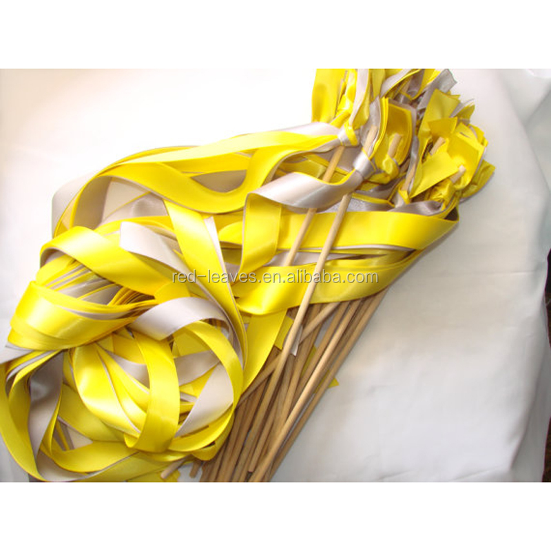 Wedding Wands Striped Ribbon Reception Ceremony Wood Fall Summer Handmade Sticks Bells for Bride Groom Ribbon Decoration