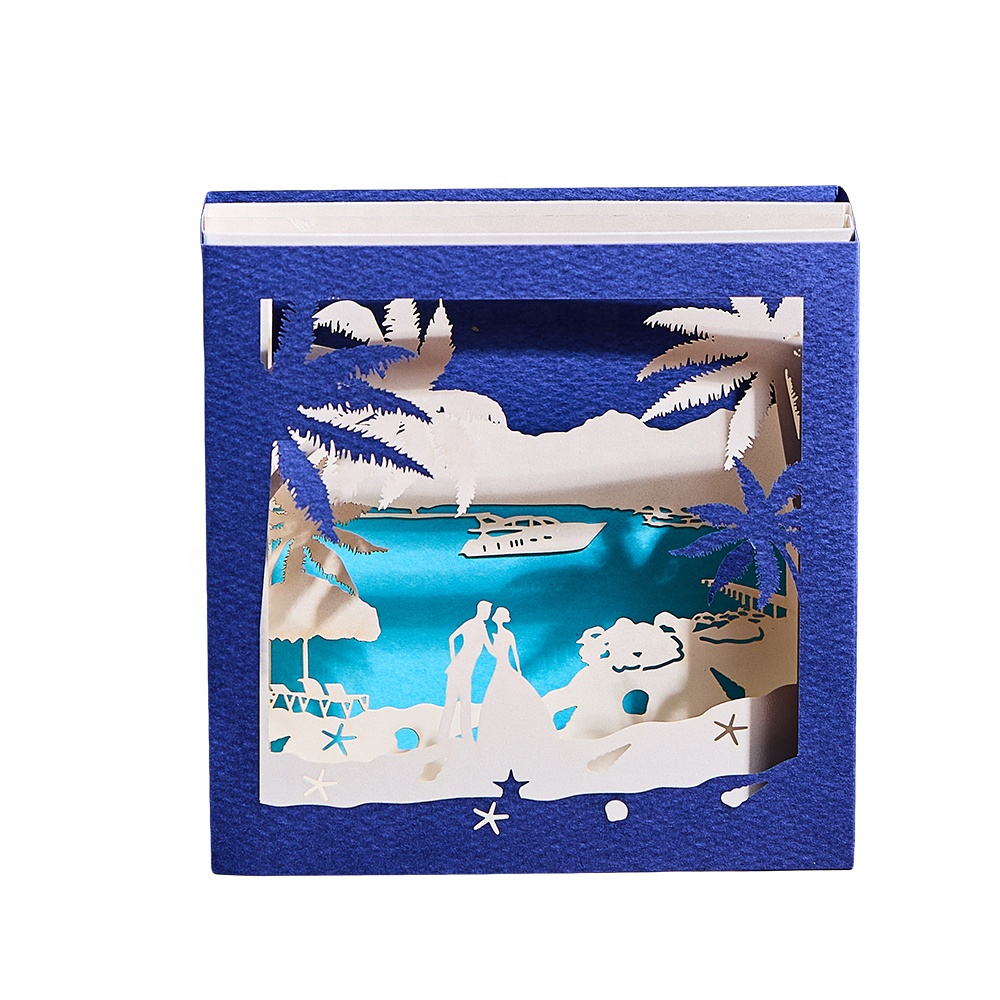 Pop up cards custom holiday greeting cards laser cut hollow 3D pop wedding blue seaside wedding invitations romantic ceremony
